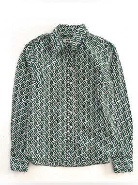 Boden Sienna Cotton Button Down Long Sleeve Shirt in Green Ribbon Print Size 4P